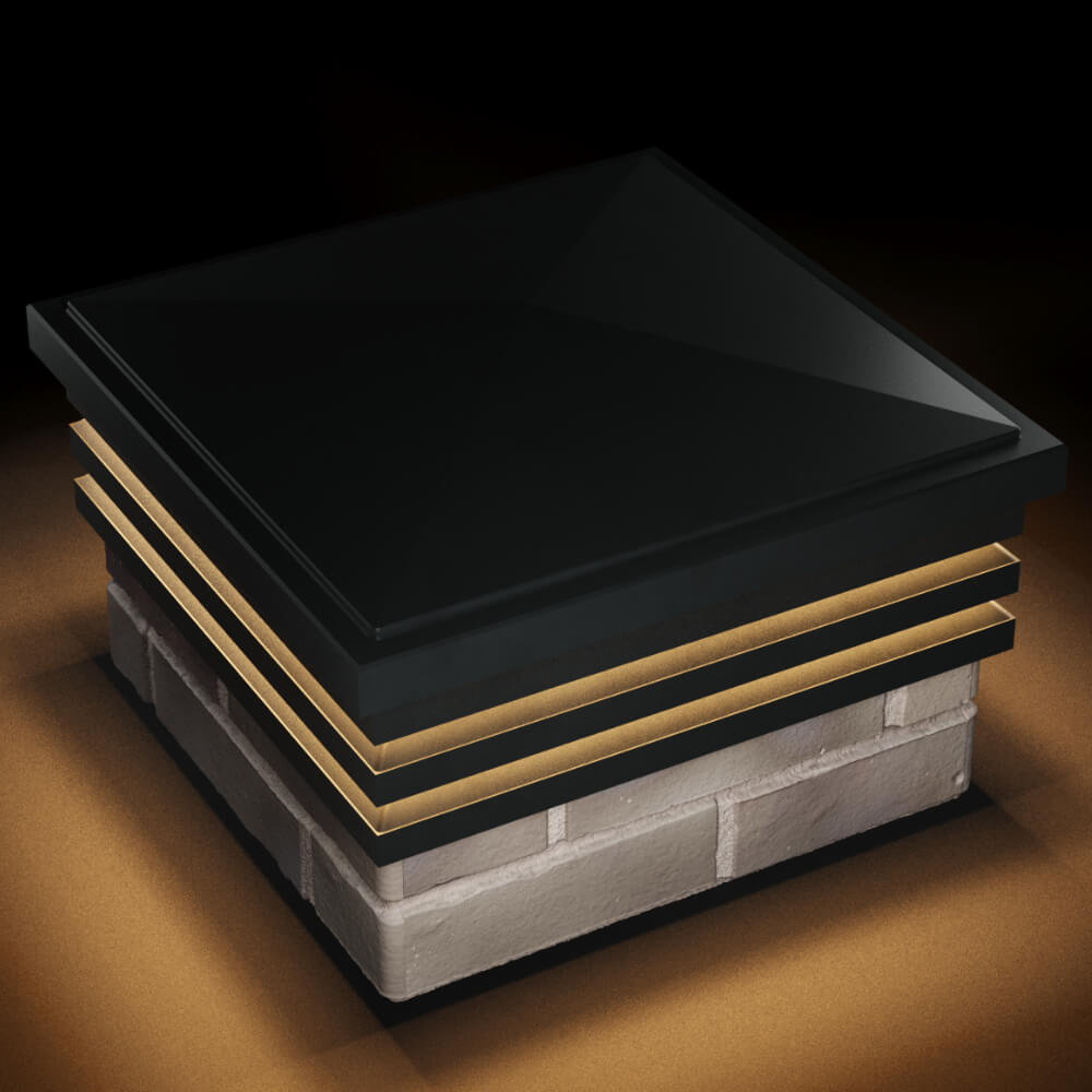 Колпак Zking Бона ХайТек Черный на столб 1.5х1.5 кирпича (385х385мм) с подсветкой в Электростали фото