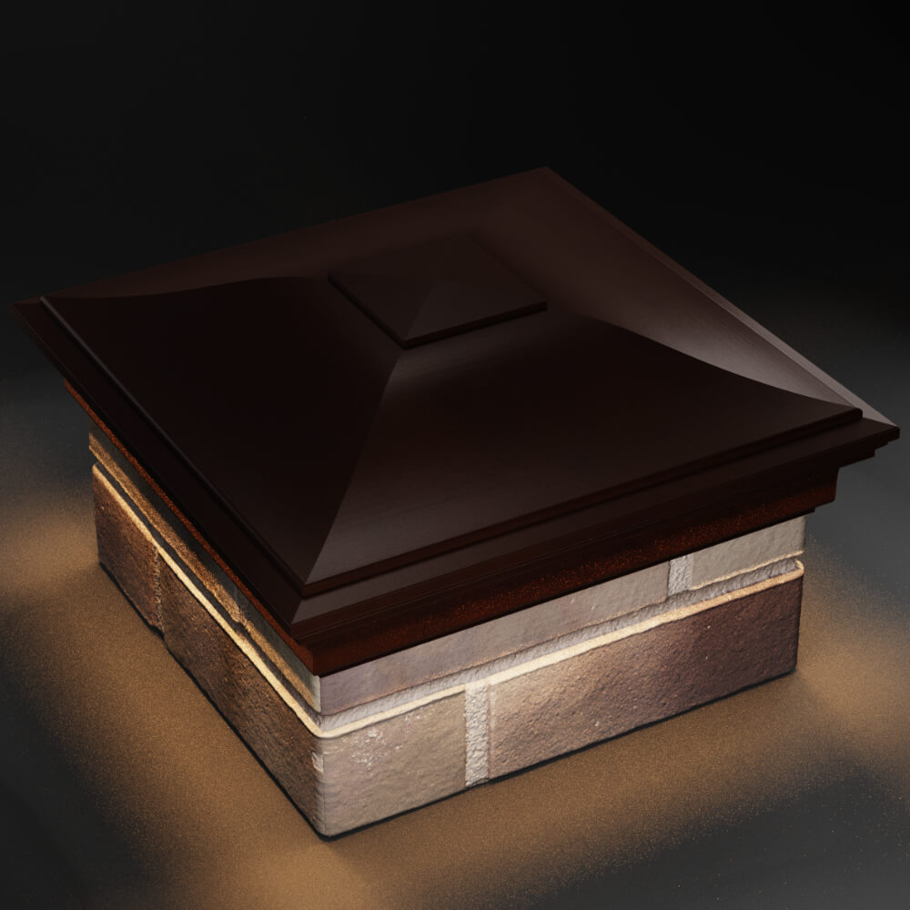 Колпак Zking Монблан Коричневый на столб 1.5х1.5 кирпича (385х385мм) с подсветкой в Электростали фото