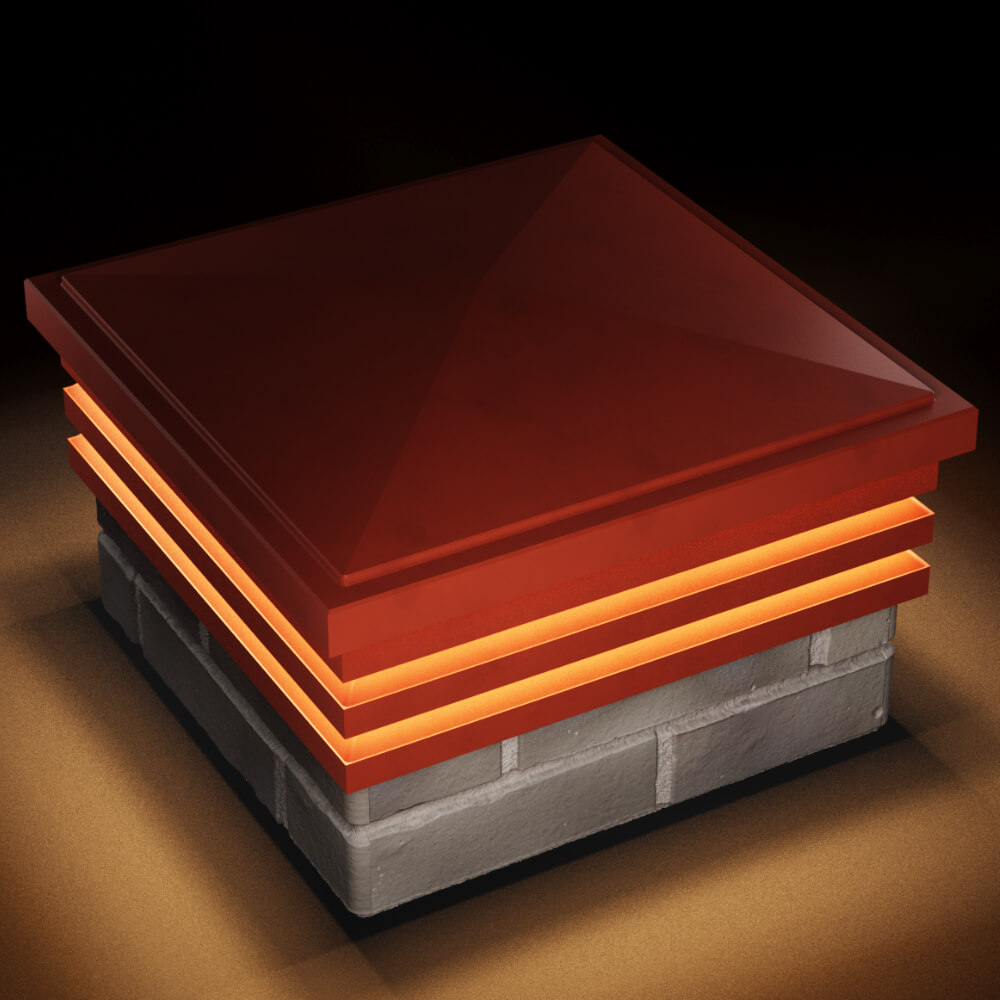 Колпак Zking Бона ХайТек Красный на столб 1.5х1.5 кирпича (385х385мм) с подсветкой в Электростали фото