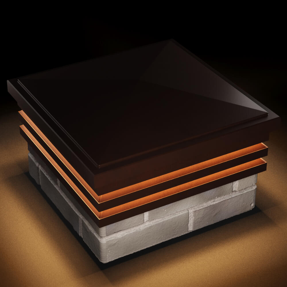 Колпак Zking Бона ХайТек Коричневый на столб 1.5х1.5 кирпича (385х385мм) с подсветкой в Электростали фото